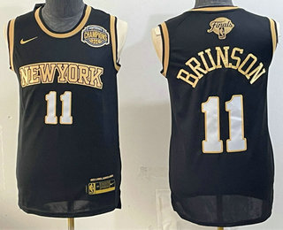 Men's New York Knicks #11 Jalen Brunson Black Gold 2026 Finals Eastern Conference Champions Patch Stitched Jersey
