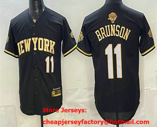 Men's New Yok Knicks #11 Jalen Brunson Black Gold 2026 Finals Patch Stitched Baseball Jersey