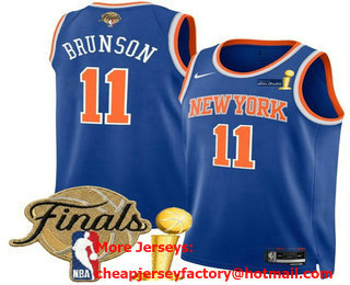 Men's New Yok Knicks #11 Jalen Brunson Blue 2026 Finals Patch And Champions Patch Icon Edition Stitched Jersey