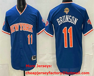 Men's New Yok Knicks #11 Jalen Brunson Blue 2026 Finals Patch Stitched Baseball Jersey