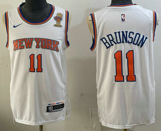 Men's New York Knicks #11 Jalen Brunson White 2026 Finals Champions Patch Stitched Jersey