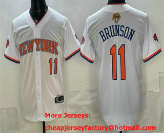 Men's New Yok Knicks #11 Jalen Brunson White 2026 Finals Patch Stitched Baseball Jersey