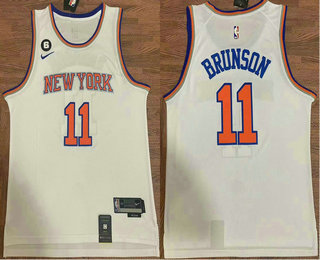 Men's New York Knicks #11 Jalen Brunson White 6 Patch Stitched Basketball Jersey