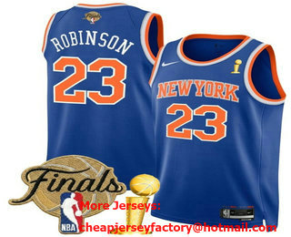 Men's New Yok Knicks #23 Mitchell Robinson Blue 2026 Finals Patch And Champions Patch Icon Edition Stitched Jersey