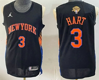 Men's New York Knicks #3 Josh Hart Black 2026 Finals Patch Statement Edition Stitched Jersey