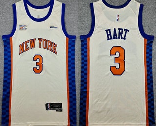 Men's New Yok Knicks #3 Josh Hart Cream 2025 City Sponsor Swingman Jersey