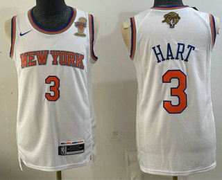 Men's New York Knicks #3 Josh Hart White 2026 Finals Champions Patch Stitched Jersey