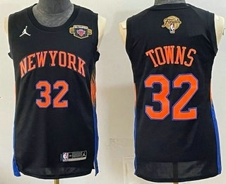 Men's New York Knicks #32 Karl-Anthony Towns Black 2026 Finals Eastern Conference Champions Patch Stitched Jersey