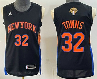 Men's New York Knicks #32 Karl-Anthony Towns Black 2026 Finals Patch Statement Edition Stitched Jersey