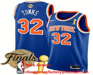 Men's New Yok Knicks #32 Karl-Anthony Towns Blue 2026 Finals Patch And Champions Patch Icon Edition Stitched Jersey
