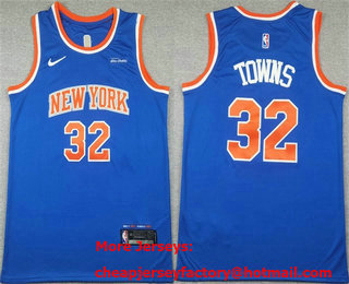 Men's New Yok Knicks #32 Karl-Anthony Towns Blue Icon Sponsor Swingman Jersey