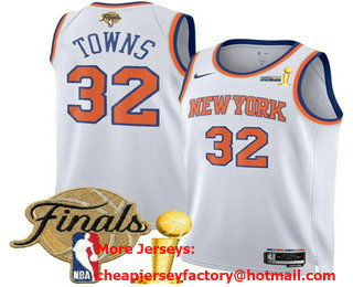 Men's New Yok Knicks #32 Karl-Anthony Towns White 2026 Finals Patch And Champions Patch Association Edition Stitched Jersey