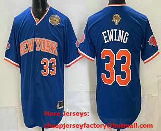 Men's New York Knicks #33 Patrick Ewing Blue 2026 Finals Champions Patch Stitched Baseball Jersey