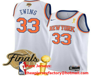 Men's New Yok Knicks #33 Patrick Ewing White 2026 Finals Patch And Champions Patch Association Edition Stitched Jersey