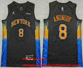 Men's New Yok Knicks #8 OG Anunoby Black 2025 Statement Sponsor Swingman Jersey