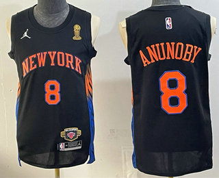 Men's New York Knicks #8 OG Anunoby Black 2026 Finals Champions Patch Statement Edition Stitched Jersey