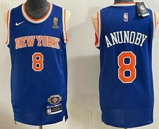 Men's New York Knicks #8 OG Anunoby Blue 2026 Finals Champions Patch Stitched Jersey