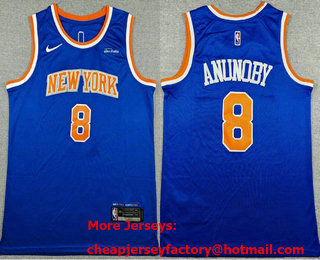 Men's New Yok Knicks #8 OG Anunoby Blue Icon Sponsor Swingman Jersey
