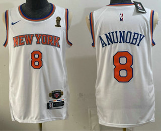 Men's New York Knicks #8 OG Anunoby White 2026 Finals Champions Patch Fashion Stitched Jersey