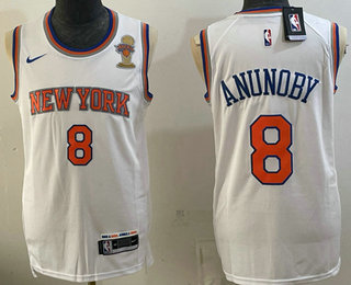 Men's New York Knicks #8 OG Anunoby White 2026 Finals Champions Patch Stitched Jersey