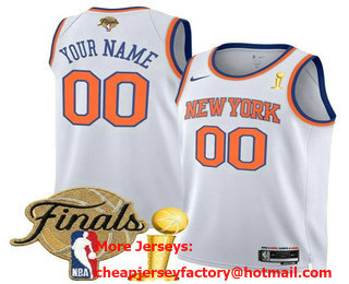 Men's New Yok Knicks Active Player Custom White 2026 Finals Patch And Champions Patch Association Edition Jersey