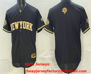 Men's New Yok Knicks Blank Black Gold 2026 Finals Patch Stitched Baseball Jersey