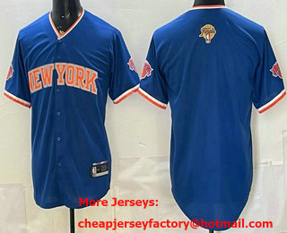 Men's New York Knicks Blank Blue 2026 Finals Patch Stitched Baseball Jersey
