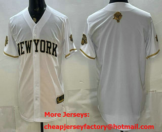 Men's New York Knicks Blank White Gold 2026 Finals Patch Stitched Baseball Jersey