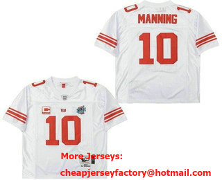 Men's New York Giants #10 Eli Manning White C Patch XLII Super Bowl 2007 Throwback Jersey