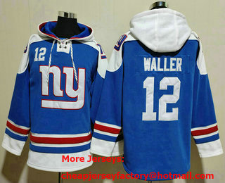 Men's New York Giants #12 Darren Waller Blue Ageless Must Have Lace Up Pullover Hoodie