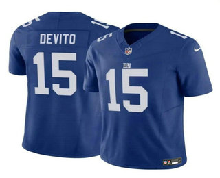 Men's New York Giants #15 Tommy DeVito Blue 2023 FUSE Vapor Limited Stitched Jersey