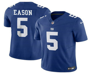 Men's New York Giants #5 Jacob Eason Blue 2023 FUSE Vapor Limited Stitched Jersey