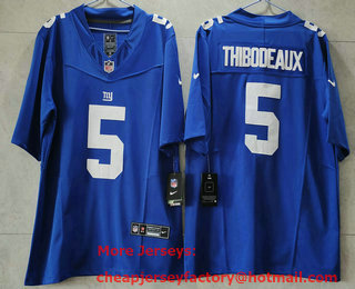 Men's New York Giants #5 Kayvon Thibodeaux Blue 2023 FUSE Vapor Untouchable Stitched Jersey