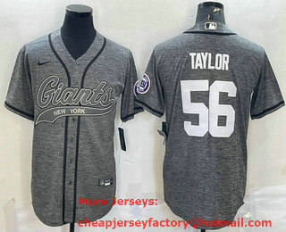 Men's New York Giants #56 Lawrence Taylor Grey Gridiron With Patch Cool Base Stitched Baseball Jersey