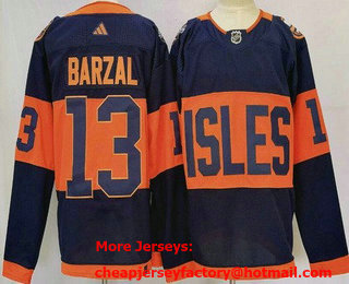 Men's New York Islanders #13 Mathew Barzal Navy 2024 NHL Stadium Series Authentic Jersey
