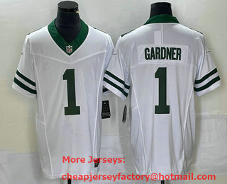 Men's New York Jets #1 Ahmad Sauce Gardner White 2023 FUSE Vapor Limited Throwback Stitched Jersey