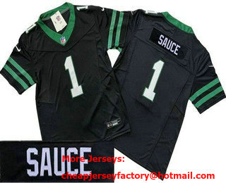 Men's New York Jets #1 Sauce Gardner Limited Black Nickname Sauce FUSE Vapor Jersey