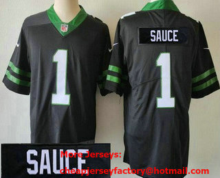 Men's New York Jets #1 Sauce Gardner Limited Black Nickname Sauce Vapor Jersey