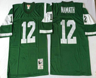 Men's New York Jets #12 Joe Namath Green Stitched NFL Thowback Jersey