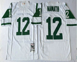 Men's New York Jets #12 Joe Namath White Stitched NFL Thowback Jersey