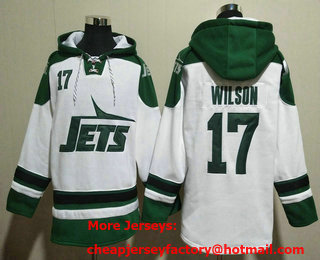 Men's New York Jets #17 Garrett Wilson White Ageless Must Have Lace Up Pullover Hoodie
