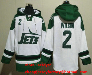 Men's New York Jets #2 Zach Wilson White Ageless Must Have Lace Up Pullover Hoodie