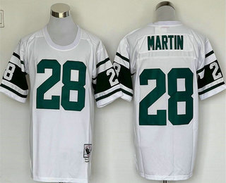 Men's New York Jets #28 Curtis Martin White Stitched Thowback Jersey