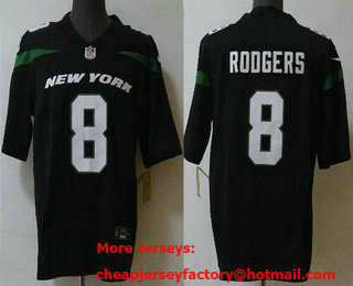 Men's New York Jets #8 Aaron Rodgers Limited Black FUSE Vapor Jersey