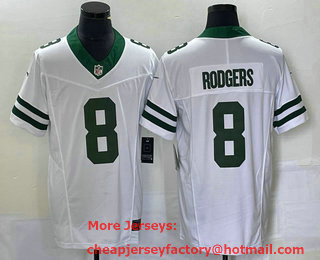 Men's New York Jets #8 Aaron Rodgers White 2023 FUSE Vapor Limited Throwback Stitched Jersey