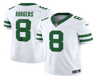 Men's New York Jets #8 Aaron Rodgers White Limited Stitched Throwback Jersey
