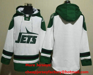 Men's New York Jets Blank White Ageless Must Have Lace Up Pullover Hoodie