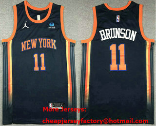 Men's New York Knicks #11 Jalen Brunson Navy 2022 Statement Icon Sponsor Swingman Jersey