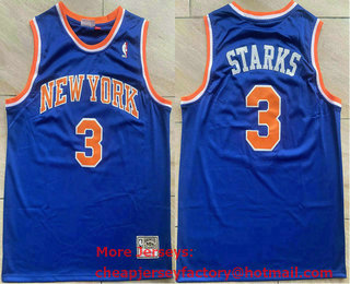 Men's New York Knicks #3 John Starks Blue Hardwood Classics Soul Swingman Stitched Throwback Jersey