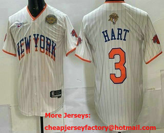 Men's New York Knicks #3 Josh Hart Cream 2026 Finals Eastern Conference Champions Patch Stitched Baseball Jersey